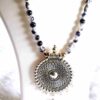 Black Beaded Silver Necklace Set with Earrings