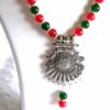 Green and Red Beaded Gold Necklace Set with Earrings