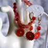 Red Flower Bracelet and Hooked Earrings Combo - HS Fashions